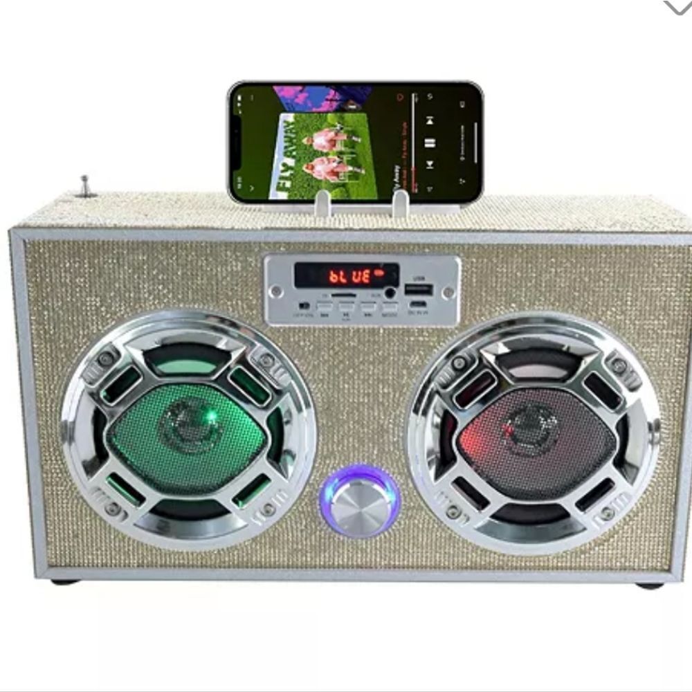 Wireless Express Bling Edition Bluetooth Boombox w/FM Radio & LED Speakers
